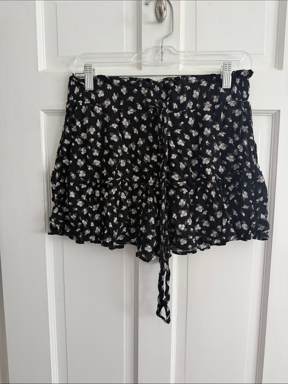 Vanilla Star Black Floral High-Waist Tie Shorts